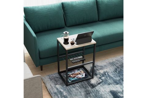 TEDİ METAL AYAKLI DEKORATİF TEL RAFLI YAN SEHPA, TAŞ GRİ