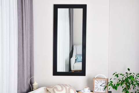 DFN WOOD MASİF AHŞAP DİKDÖRTGEN DUVAR AYNASI, SİYAH, 120X50