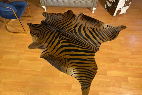 HAKİKİ DERİ DANA POSTU, KAHVE ZEBRA BASKILI, 195X220
