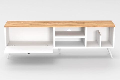 LENA KİTAPLIK BÖLÜMLÜ TV SEHPASI, ÇAM KAPAKLI, 140 CM