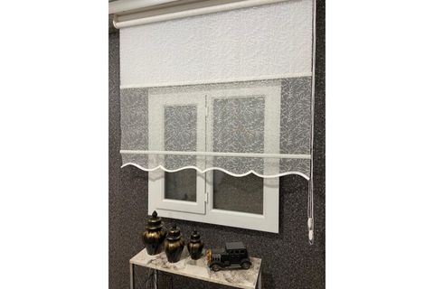 ÇİFT MEKANİZMALI TÜL VE STOR PERDE, DESENLİ, KIRIK BEYAZ, 90X260