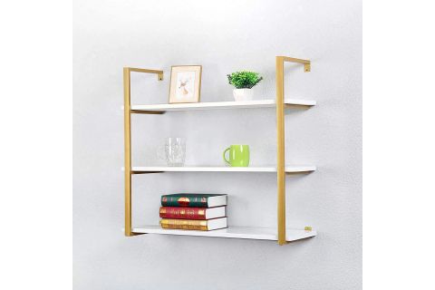 TASNİA GOLD METAL AHŞAP DUVAR RAFI 90 CM 3 KATLI