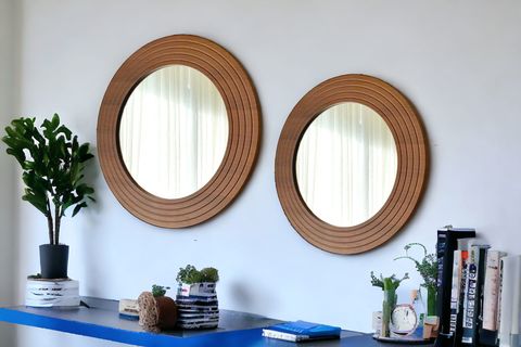 DFN WOOD İKİLİ YUVARLAK DUVAR AYNASI, 60X60
