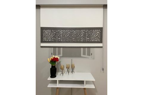 ÇİFT RENK LAZER KESİM STOR PERDE, KIRIK BEYAZ, DSG-VDM04, 210X260