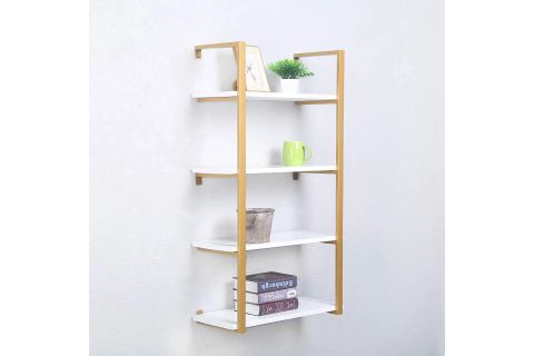 TASNİA GOLD METAL AHŞAP DUVAR RAFI 60 CM 4 KATLI