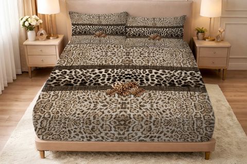 LEOPAR FABRİC LASTİKLİ ÇARŞAF, BEJ, KİNG SİZE