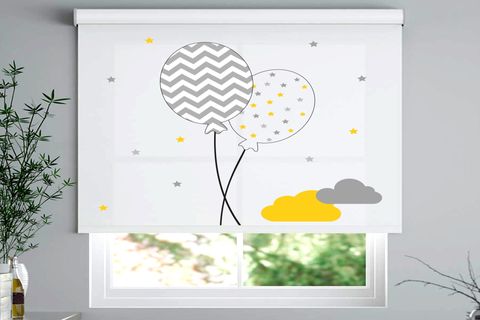 BALON VE SARI BULUT DESENLİ DİJİTAL BASKILI ÇOCUK ODASI STORE PERDE 140X200