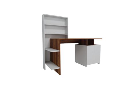 MELİS DOLAPLI RAFLI GENİŞ ÇALIŞMA BİLGİSAYAR MASASI, BEYAZ CEVİZ