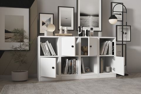 LEKSA 4 KAPAKLI RAFLI KİTAPLIK 130 CM BEYAZ KTP 1179 Ç