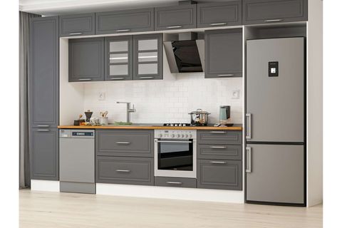 ALVİNKA 400X240 CM KLASİK MEBRAN MUTFAK DOLABI, MBB E90B50S60 3 MEBRAN ANTRASİT SUNTALAM
