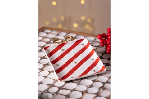 THE MİA FİYONK FİGÜRLÜ SERVİS TABAĞI BEYAZ ÇİZGİLİ 22X17CM