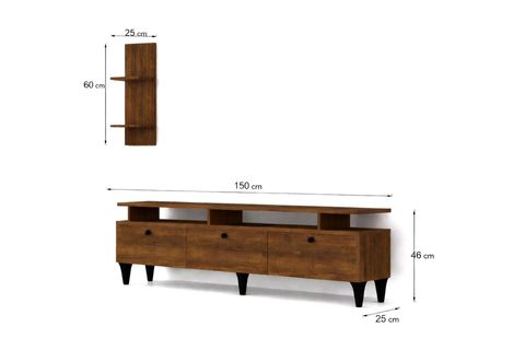 NEVA AYAKLI DUVAR RAFLI TV ÜNİTESİ, 3 KAPAKLI