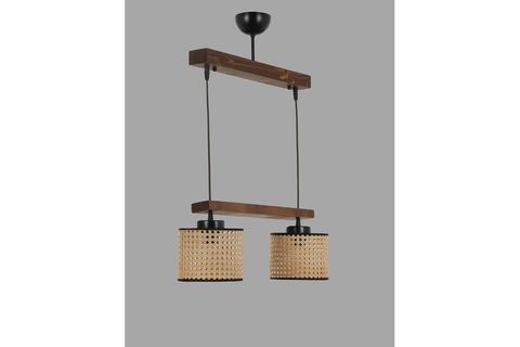 LUMEXX DAVİD İKİLİ SIRALI CEVİZ RATTAN ABAJURLU SARKIT