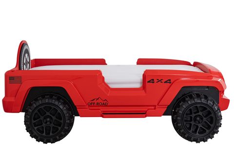 JEEP SÜPERLÜX LEDLİ ARABALI YATAK, KIRMIZI, 90X190