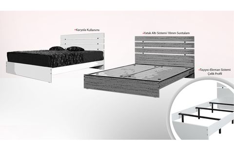 HUGA ÇİFT KİŞİLİK AHŞAP KARYOLA KOMODİN TAKIM MEŞE,160X200