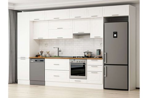 ALVİNKA 380X240 CM KLASİK MEBRAN MUTFAK DOLABI, MBB E80B50S50 1 MEBRAN BEYAZ SUNTALAM