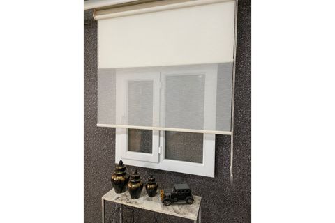 ÇİFT MEKANİZMALI ETEKSİZ TÜL VE STOR PERDE, KREM, DSG1085, 240X260