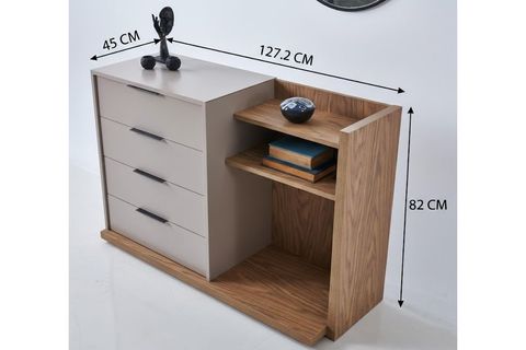 RENATA MODERN 2 RAFLI ŞİFONYER, MEŞE VİZON, 4 ÇEKMECELİ