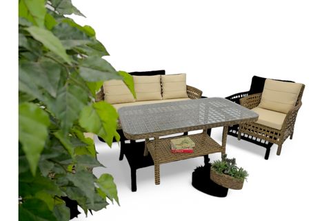 PAVİA RATTAN ÜÇLÜ BAHÇE MOBİLYASI, KAHVERENGİ