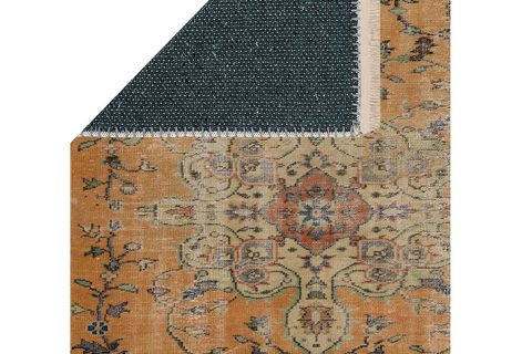 VİNTAGE MADALYON DESENLİ BEJ ETNİK KİLİM DOKUMA TABAN HALI, 324 YNG, 80X200 CM