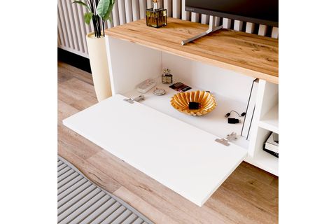 LENA KİTAPLIK BÖLÜMLÜ TV SEHPASI, ÇAM KAPAKLI, 140 CM