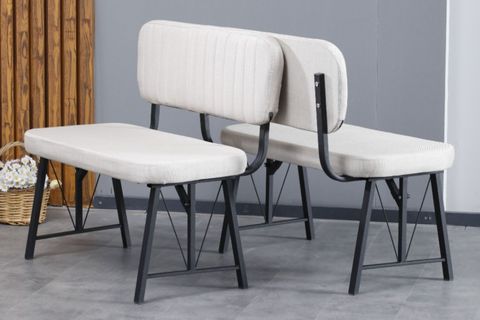 LAJMY BEYAZ SABİT MUTFAK MASA TAKIMI, 1 SIRTLI BENCH, 2 SANDALYE, KREM, 70X110