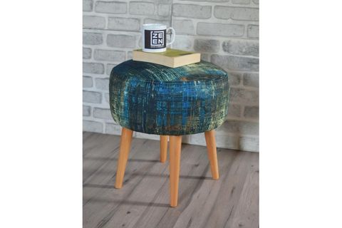 DOLCE YUVARLAK SİLİNDİR PUF YEŞİL KIRÇILLI DESENLİ