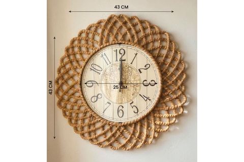 BOHEM HASIR ÇERÇEVELİ DUVAR SAATİ, 43 CM, HOM-1322