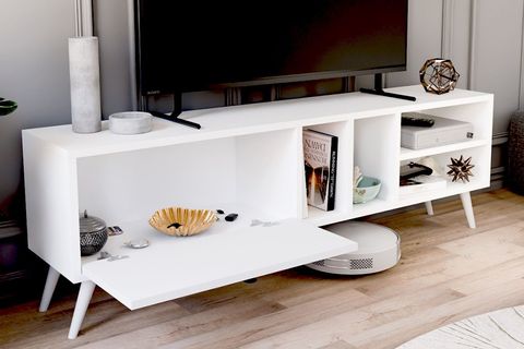 BUKA GENİŞ TEK KAPAKLI TV SEHPASI, BEYAZ, 140 CM