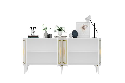 VANNESSA LAZER DESENLİ PLEKSİLİ KONSOL, BEYAZ ALTIN