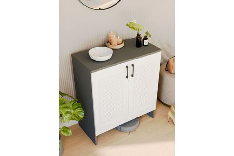 RETRO MDF MEMBRAN KAPAKLI ÇOK AMAÇLI DOLAP, ANTRASİT BEYAZ