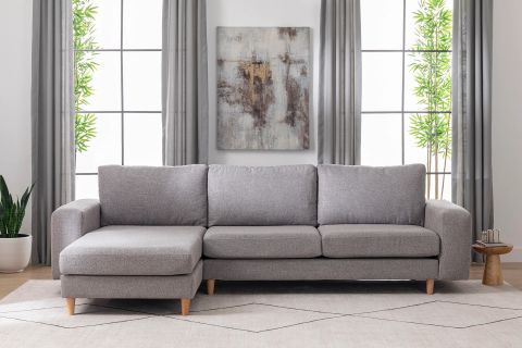 MERLİN MİNİ KÖŞE KOLTUK, NATUREL AYAK, KALIN KOL, ŞÖNİL KUMAŞ, MAVİ GRİ