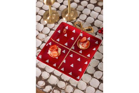 THE MİA FİYONK FİGÜRLÜ SERVİS TABAĞI KRIMIZI 22X17 CM