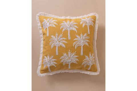 THE MİA TROPİKAL PALMİYE DESENLİ KIRLENT, HARDAL 45X45 CM
