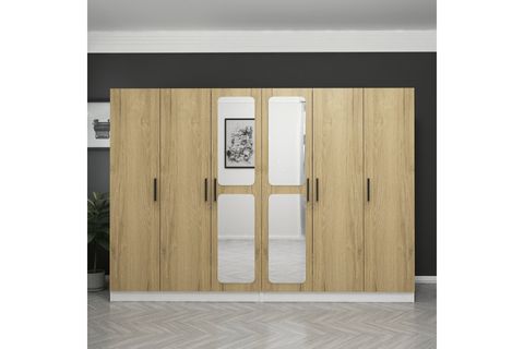 KALE 6 KAPAKLI AYNALI 4Ç DOLAP - PERA CEVİZ 210CM