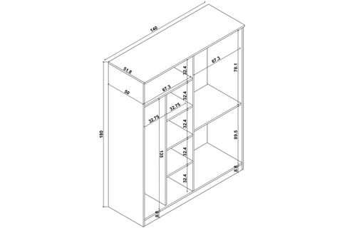 KARDELEN BEYAZ ELBİSE DOLABI, 4 KAPAKLI, 5 RAFLI, 140 CM