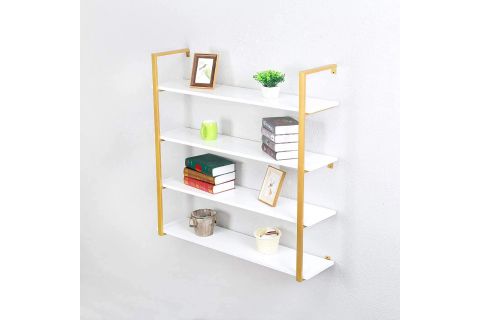 TASNİA GOLD METAL AHŞAP DUVAR RAFI 120 CM 4 KATLI