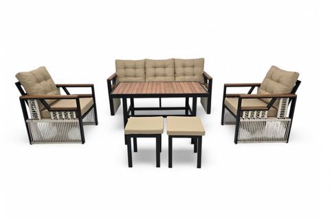 RELAKS İP ÖRGÜ METAL ÜÇLÜ OTURMA GRUBU, GRİ