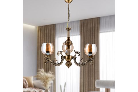 SAVA ZAMAK AVİZE BAL RENGİ CAMLI, BEŞ KOLLU