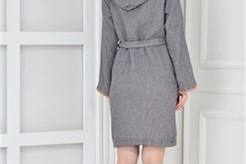 ECOCOTTON MUNA KADIN BORNOZ %100 ORGANİK PAMUK INJECT ANTRASİT-SAFRAN XL