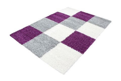 SHAGGY HALI, TÜYLÜ, KARE DESENLİ, MOR BEYAZ, 80X150