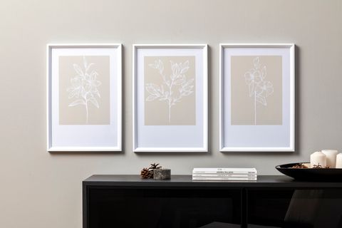 FLORAL Lİ POSTER ÜÇLÜ TABLO SETİ, BEYAZ ÇERÇEVE, 33X48