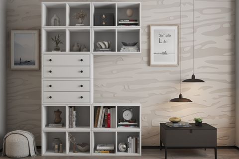 ZARA KİTAPLIK DOLABI BASAMAKLI MODÜLER RAF SİSTEMİ BEYAZ NRG KTP 1129
