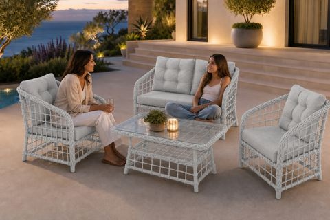 ATAKUM 4 KİŞİLİK MİNDERLİ RATTAN BAHÇE BALKON OTURMA GRUBU, GRİ