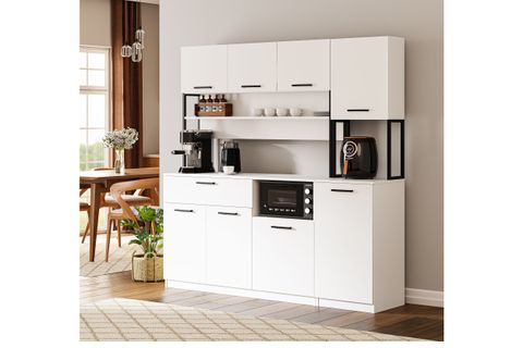 LAVO ÇEKMECELİ ÇOK AMAÇLI KAHVE KÖŞESİ DOLABI, BEYAZ, 8 KAPAKLI