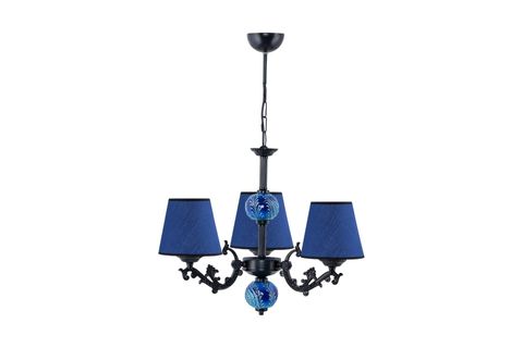 ÜÇ KOLLU SİYAH ZAMAK AVİZE, MAVİ ŞAPKALI