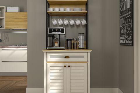 VALENA KAHVE KÖŞESİ AİRFRY DOLABI, 2 KAPAKLI 1 ÇEKMECELİ BARDAK ASKILIKLI