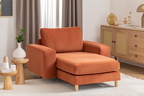 MERLİN DAYBED, KALIN KOL, NATUREL AYAK, KADİFE KUMAŞ, KİREMİT