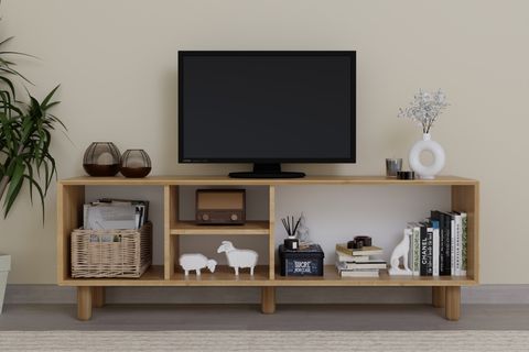 BOHEM SERİSİ NATURA PVC HASIR DESEN TV ÜNİTESİ, CEVİZ MEŞE