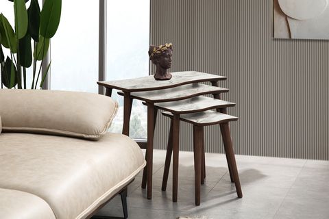 SALSA ZİGON SEHPA, DÖRTLÜ, BEYAZ MERMER DESENLİ